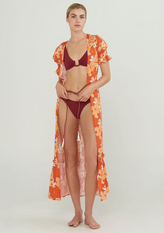 KIMONO FLORES NARANJA